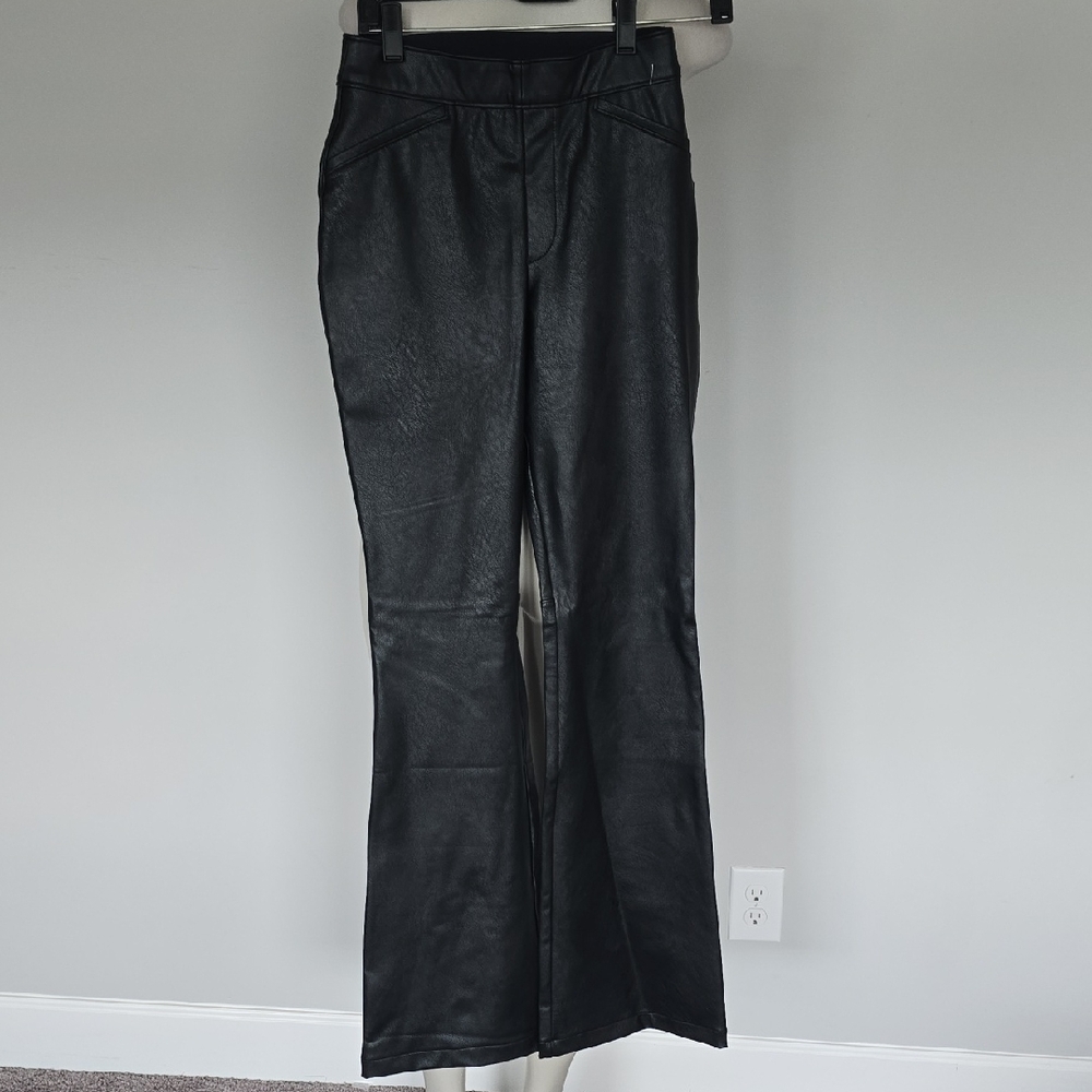 SPANX luxe black faux leather flare leg black pants-S